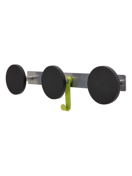 ALBA Appendiabiti da muro 3 posti in metallo e ABS - 45 x 9 cm - Nero/Argento