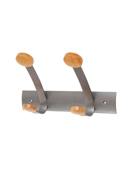 ALBA Appendiabiti da muro 2 posti in metallo e legno - 30 x 11,2 x 17,5 cm - grigio metallo/legno chiaro - PMV2