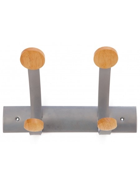 ALBA Appendiabiti da muro 2 posti in metallo e legno - 30 x 11,2 x 17,5 cm - grigio metallo/legno chiaro - PMV2