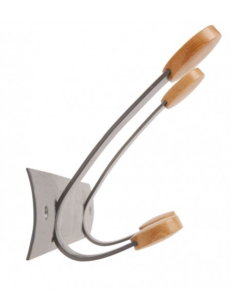 ALBA Appendiabiti da muro 2 posti in metallo e legno - 30 x 11,2 x 17,5 cm - grigio metallo/legno chiaro - PMV2