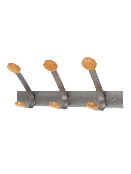 ALBA Appendiabiti da Muro 3 Posti in Metallo e Legno - 45 x 11,2 x 17,5 cm - Grigio