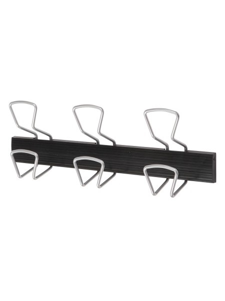 ALBA Appendiabiti da muro a 3 posti - 46,5 x 7,2 x 16,5 cm - Metallo/ABS - Nero/Grigio Metallizzato