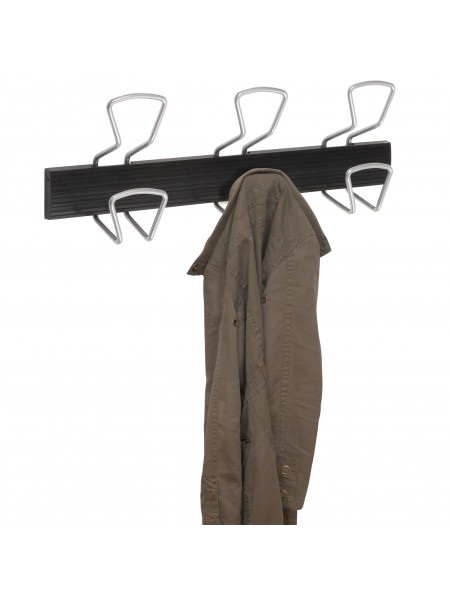 ALBA Appendiabiti da muro a 3 posti - 46,5 x 7,2 x 16,5 cm - Metallo/ABS - Nero/Grigio Metallizzato