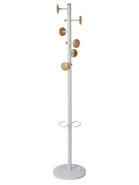 ALBA Appendiabiti Music - 6 Ganci 3 Miniganci - Legno e Acciaio Bianco - 175 cm - Design Scandinavo
