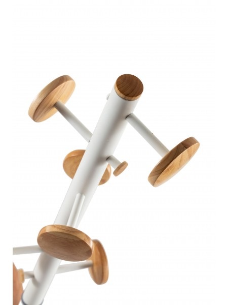 ALBA Appendiabiti Music - 6 Ganci 3 Miniganci - Legno e Acciaio Bianco - 175 cm - Design Scandinavo