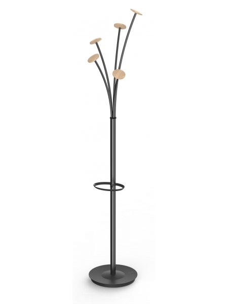 ALBA Appendiabiti Festival N - 5 posti - 175 cm - Nero/Legno Chiaro - Design Contemporaneo con Portaombrelli