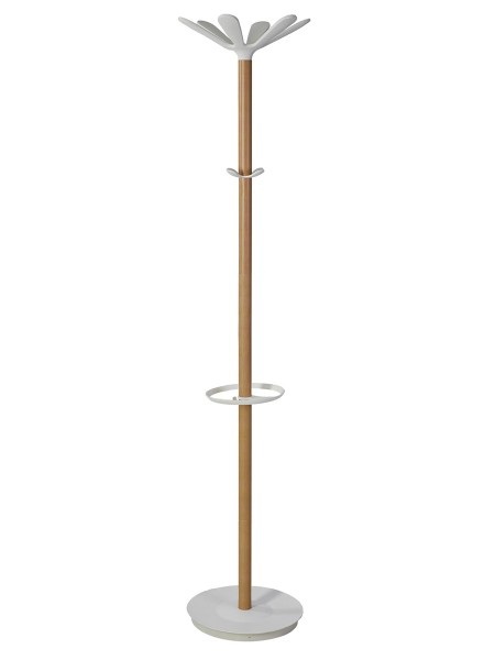 ALBA Appendiabiti Naho con Portaombrelli - 6 Posti - Altezza 175 cm - Legno Chiaro e ABS