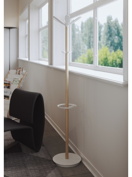 ALBA Appendiabiti Naho con Portaombrelli - 6 Posti - Altezza 175 cm - Legno Chiaro e ABS