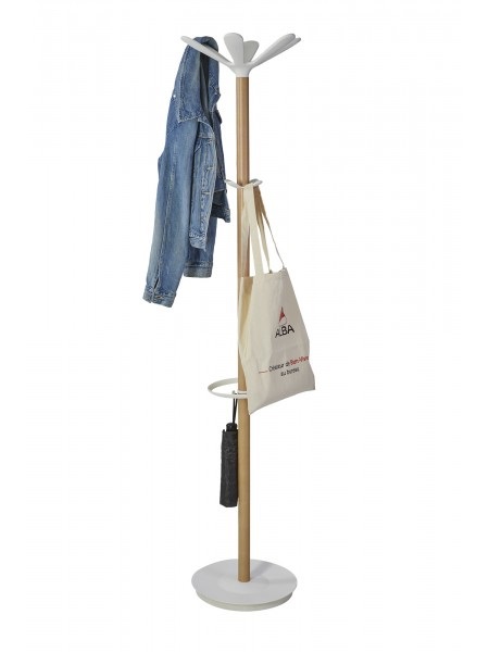 ALBA Appendiabiti Naho con Portaombrelli - 6 Posti - Altezza 175 cm - Legno Chiaro e ABS