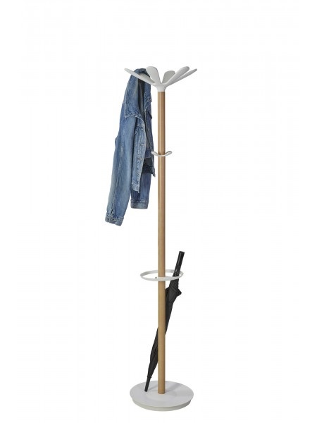ALBA Appendiabiti Naho con Portaombrelli - 6 Posti - Altezza 175 cm - Legno Chiaro e ABS