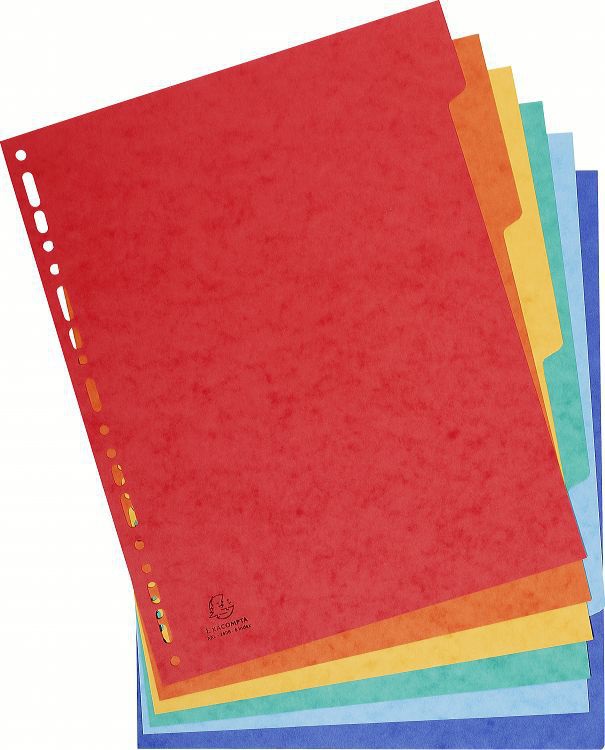 Exacompta 2406E Divisori A4 Maxi in Cartoncino Lustré 225 g/mq - 6 Posizioni Certificati PEFC
