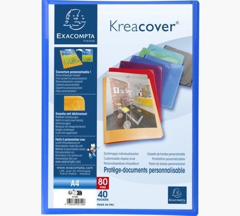 Exacompta Portalistini personalizzabili Kreacover® A4 - 40 buste in polipropilene trasparente - Colori assortiti