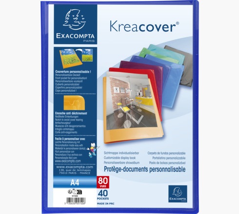 Exacompta Portalistini personalizzabili Kreacover® A4 - 40 buste in polipropilene trasparente - Colori assortiti