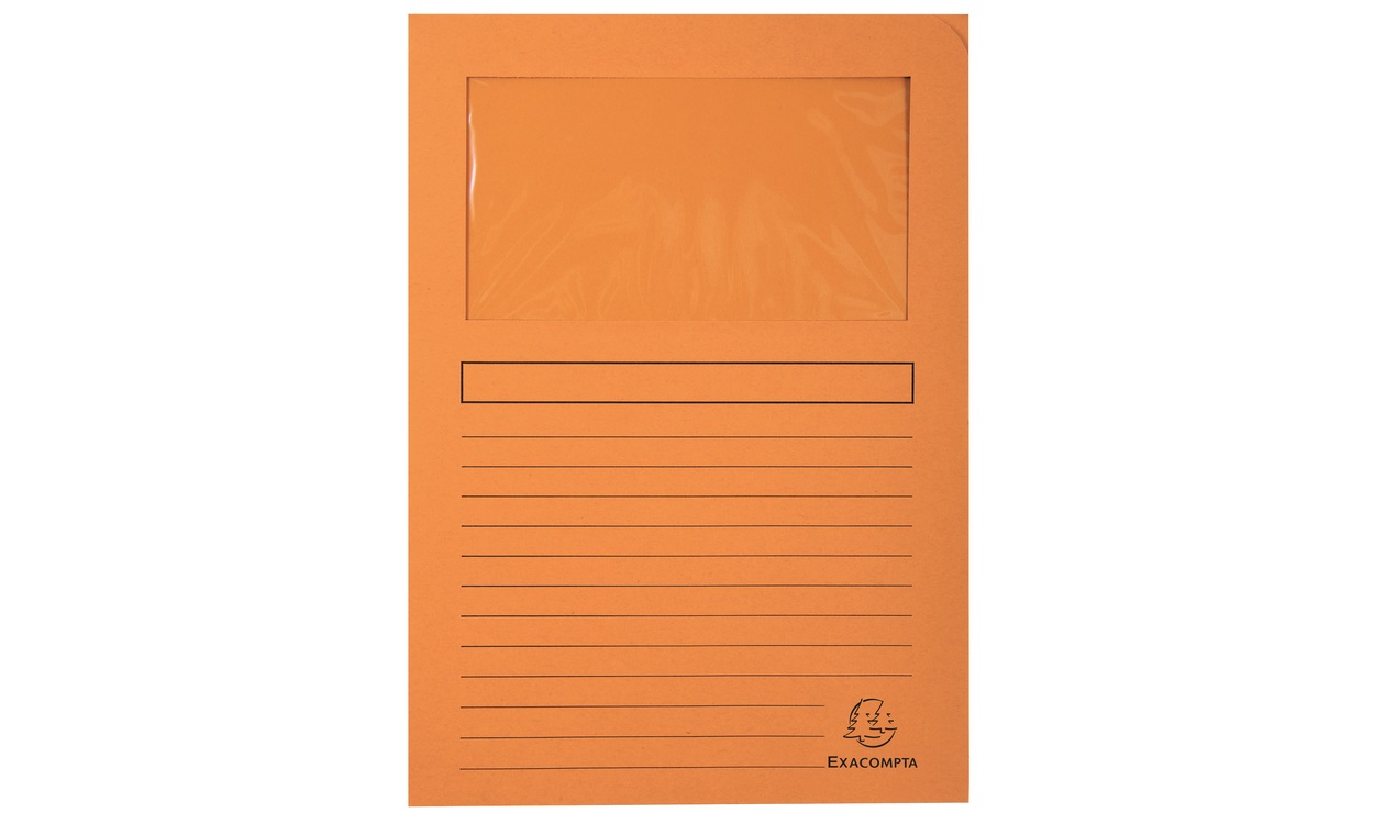 Exacompta 50104E Cartelline con Finestra A4 Arancio 120 g/m² Cartoncino Riciclato Conf. da 100 Pezzi