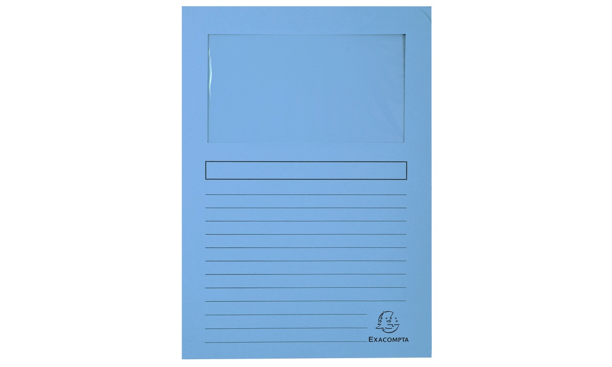 Exacompta 50106E Cartelline con Finestra A4 Blu Chiaro in Cartoncino Riciclato 120 g/m² - Confezione da 100 Pezzi