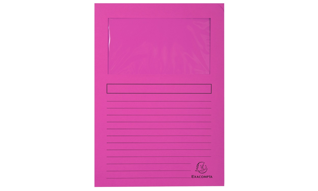 Exacompta 50108E Cartelline con Finestra A4 in Cartoncino Riciclato 120 g/m² Fucsia - Confezione da 100