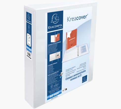 Exacompta Raccoglitore Personalizzabile Kreacover A4 Maxi Bianco 4 Anelli a D 50 mm - Modello 51944E