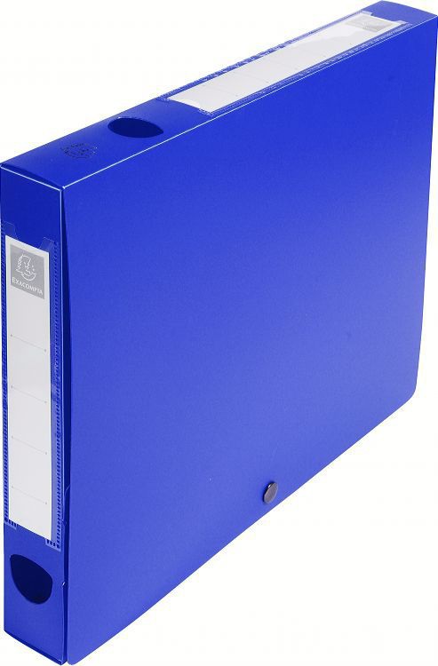 Exacompta Scatola Archivio Box con Bottone - 25x33 cm, Dorso 4 cm, Polipropilene Blu