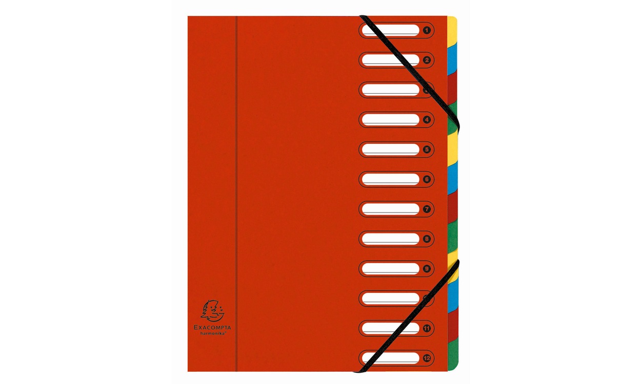 Exacompta 55125E Harmonika Classificatore a soffietto Rosso con 12 scomparti e copertina in cartoncino