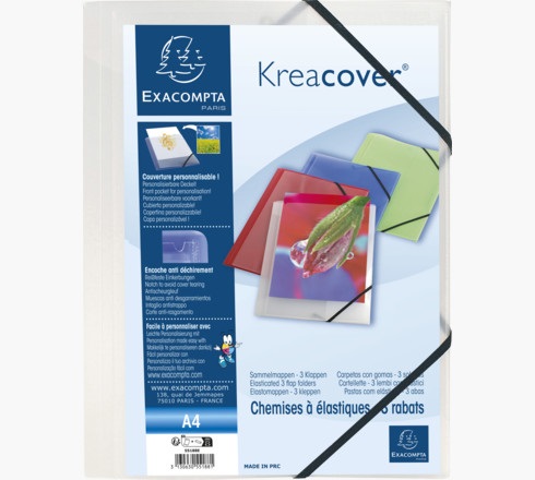 Exacompta Cartella Personalizzabile Kreacover® con Elastico in Polipropilene (PP) A4 - Bianco Trasparente