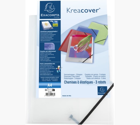 Exacompta Cartella Personalizzabile Kreacover® con Elastico in Polipropilene (PP) A4 - Bianco Trasparente