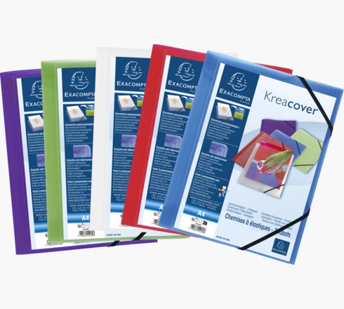 Exacompta 55189E Cartella Personalizzabile Kreacover in Polipropilene (PP) con Elastico - 24x32 cm - Colori Assortiti - Confezione da 5