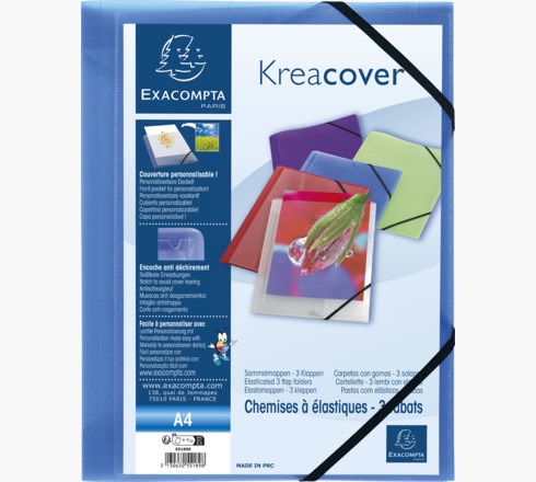 Exacompta 55189E Cartella Personalizzabile Kreacover in Polipropilene (PP) con Elastico - 24x32 cm - Colori Assortiti - Confezione da 5