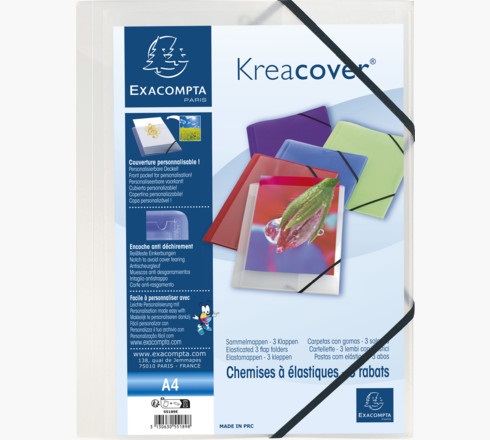 Exacompta 55189E Cartella Personalizzabile Kreacover in Polipropilene (PP) con Elastico - 24x32 cm - Colori Assortiti - Confezione da 5