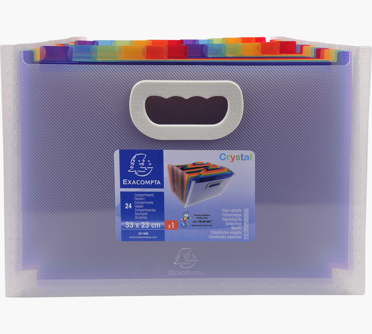 Exacompta Classificatore Valigetta 55198E con Maniglia, 24 Scomparti, Dimensioni 33x23,5x25 cm, in Polipropilene Cristallo e Multicolore