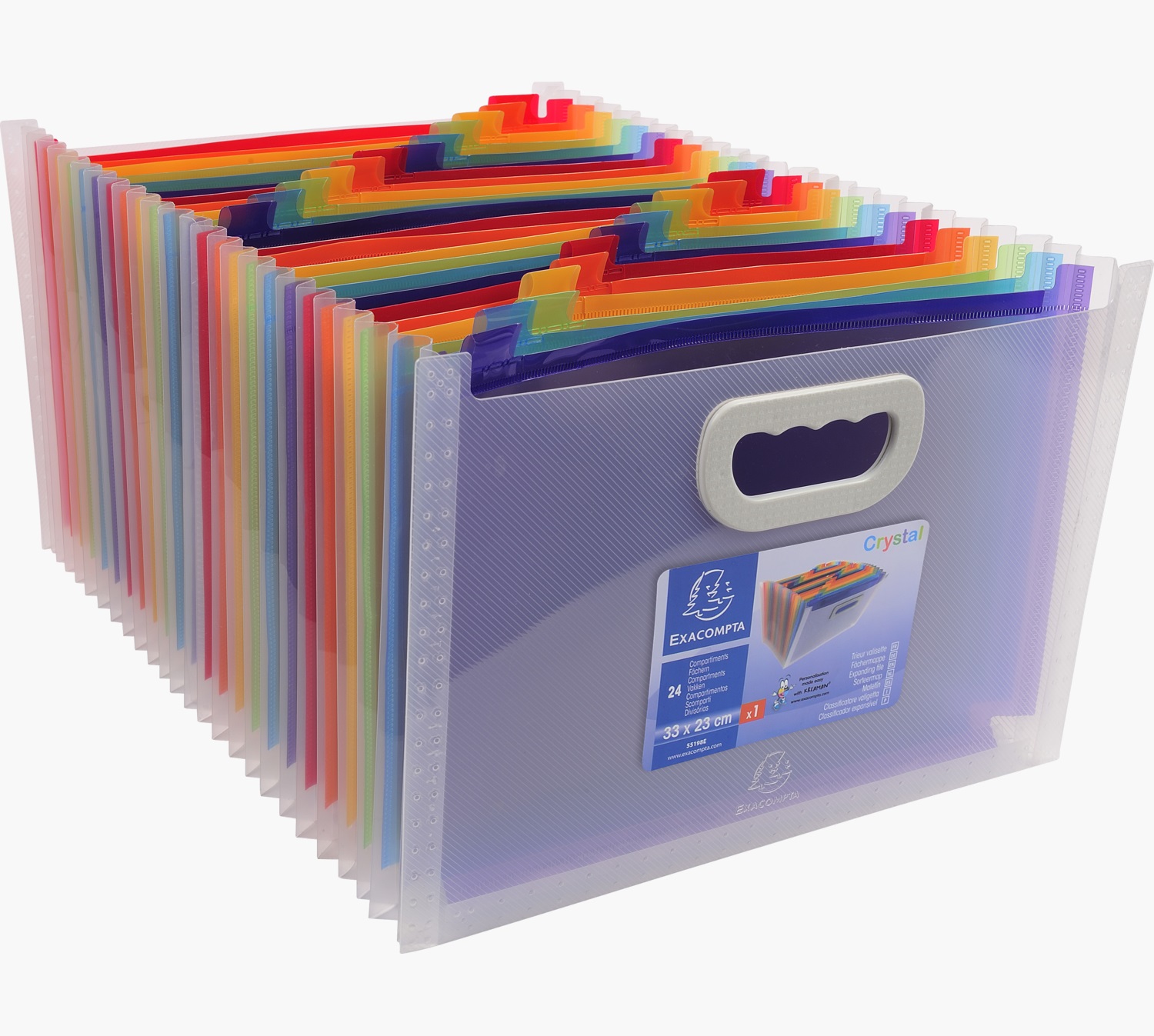 Exacompta Classificatore Valigetta 55198E con Maniglia, 24 Scomparti, Dimensioni 33x23,5x25 cm, in Polipropilene Cristallo e Multicolore