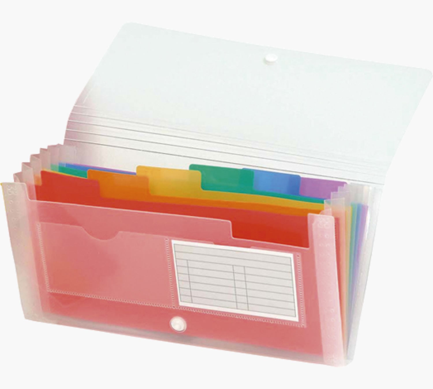 Exacompta 55398E Classificatore 7 scomparti in Polipropilene Cristallo 14x26 cm con Chiusura a Bottone e Interno Colorato