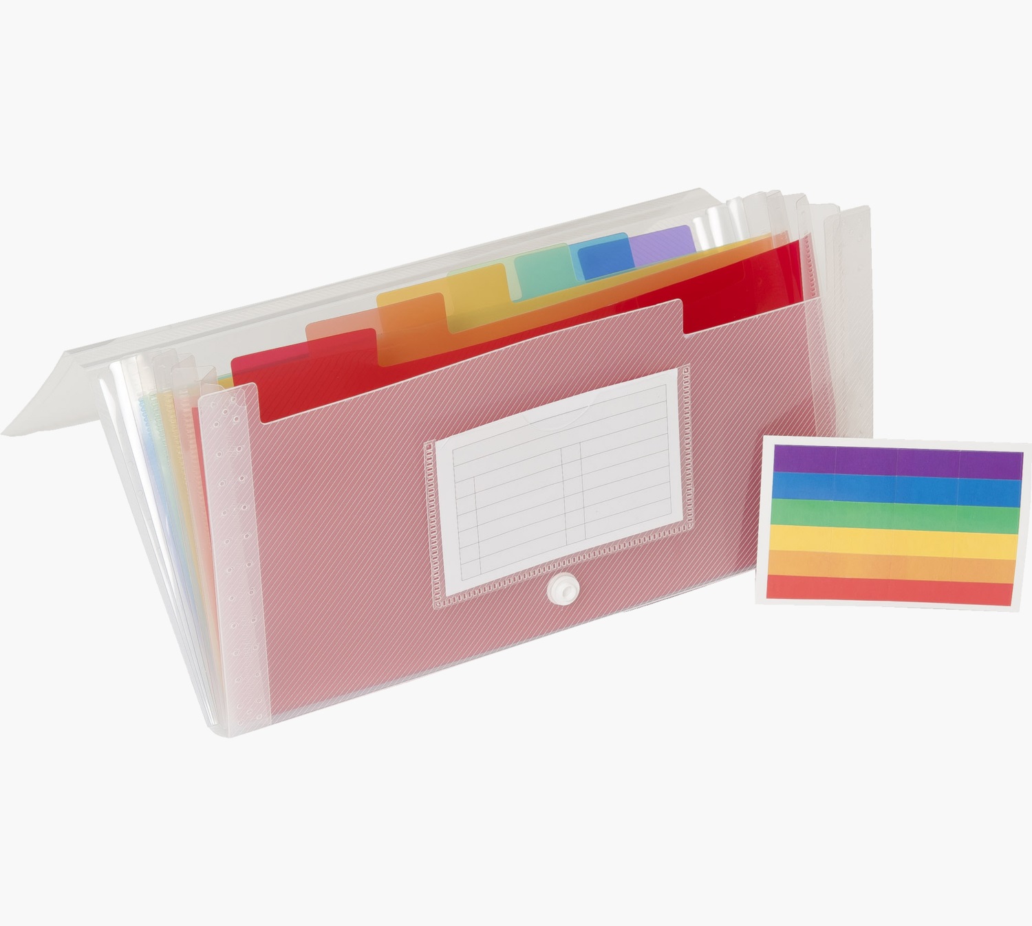 Exacompta 55398E Classificatore 7 scomparti in Polipropilene Cristallo 14x26 cm con Chiusura a Bottone e Interno Colorato