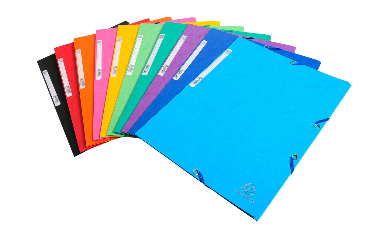 Exacompta Cartellina con Elastico 3 Lembi in Cartoncino Lustrè 400 gr 24x32 cm Mix 10 Colori Certificato FSC