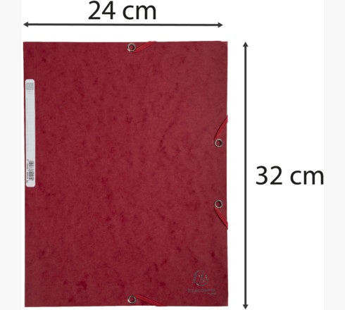 Exacompta Cartella a 3 Lembi con Elastico in Cartoncino Lustré 400 gr - 24x32 cm - Rosso Ciliegia - Conf. 25 Pezzi