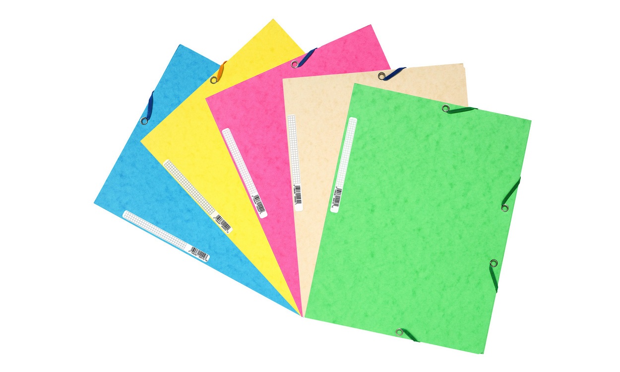 Exacompta 55550E Cartella Multicolore A4 a Tre Lembi con Elastico Diagonale - Confezione da 10 Pezzi