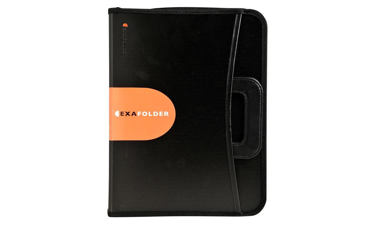 Exacompta 55634E Conferenziere Portablocco Congressi A4 Nero in Polipropilene con 4 Anelli da 30 mm, Maniglia e Chiusura a Zip