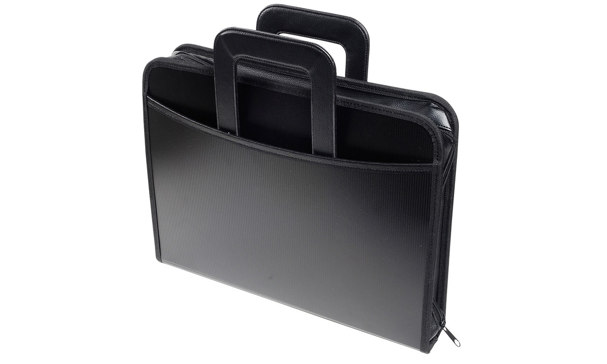 Exacompta 55634E Conferenziere Portablocco Congressi A4 Nero in Polipropilene con 4 Anelli da 30 mm, Maniglia e Chiusura a Zip