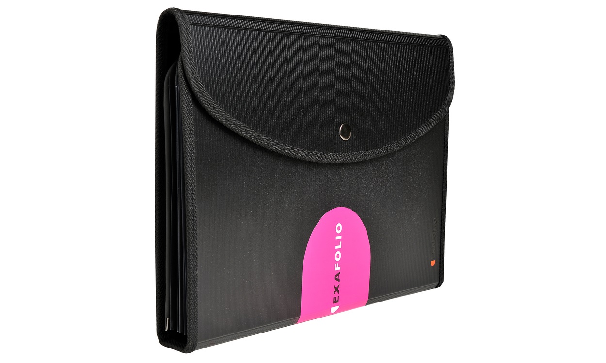 Exacompta 55834E Cartella per Conferenze Nero in Polipropilene con 6 Scomparti e Portablocco A4