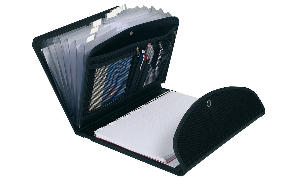 Exacompta 55834E Cartella per Conferenze Nero in Polipropilene con 6 Scomparti e Portablocco A4