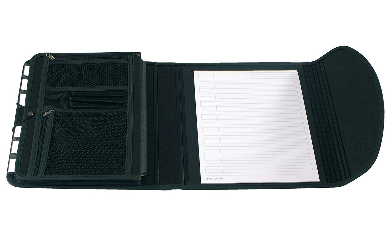 Exacompta 55834E Cartella per Conferenze Nero in Polipropilene con 6 Scomparti e Portablocco A4