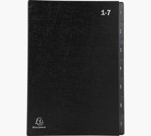 Exacompta 57007E Classificatore Numerico 1-7 Ordonator in Cartone Riciclato Nero A4 con 7 Scomparti e Fori di Visualizzazione