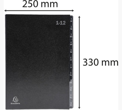 Exacompta 57012E - Cartella portadocumenti riciclata in cartone extra resistente, 12 scomparti, formato A4, fori di visualizzazione rinforzati, motivo angeli blu e nero