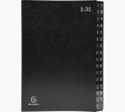 Exacompta 57032E - Cartella portadocumenti in cartone riciclato extra resistente, 32 scomparti, formato DIN A4, fori di visualizzazione rinforzati, colore nero