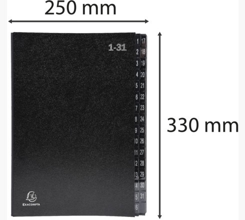 Exacompta 57032E - Cartella portadocumenti in cartone riciclato extra resistente, 32 scomparti, formato DIN A4, fori di visualizzazione rinforzati, colore nero