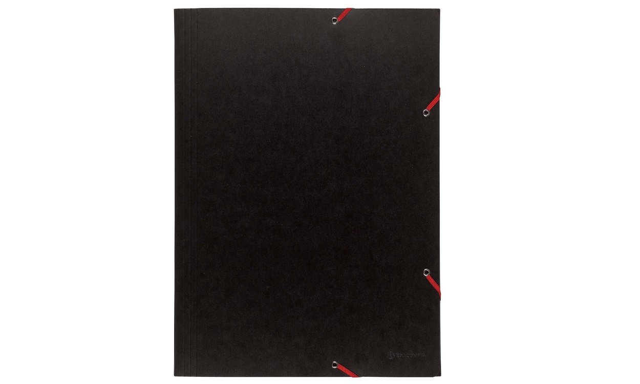 Exacompta 59502E Cartelle con Elastici in Cartoncino Lustrè Nero A3, 32x44 cm, Dorso Largo 10 cm