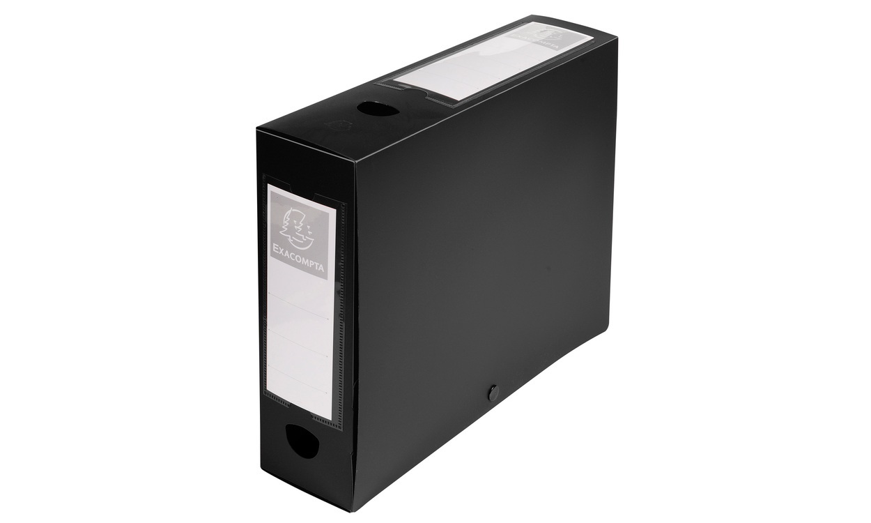 Exacompta 59831E Scatola Archivio A4 in Polipropilene Nero - Dorso 80 mm, Chiusura a Bottone, Portaetichetta su Entrambe le Facciate