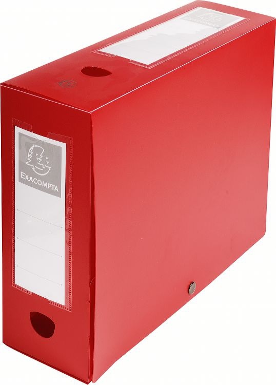 Exacompta Scatola Archivio Box con Bottone - 25x33 cm, Dorso 10 cm, Rosso, Polipropilene 700 Micron Opaco