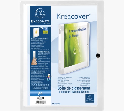 Exacompta Kreacover Scatola Archivio A4 in Polipropilene - Dorso 40mm con Etichetta e Busta per Personalizzazione