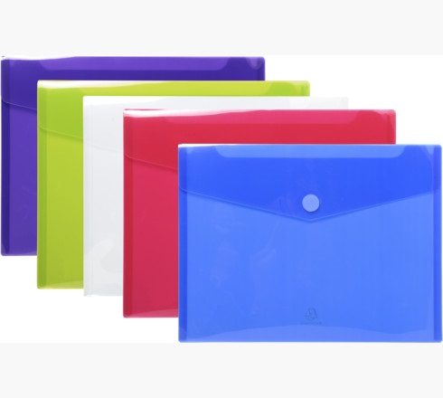 Exacompta Buste A4 con Chiusura in Velcro - Confezione da 5 Colori Assortiti, 24x32 cm