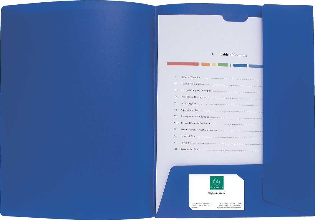 Exacompta 43502E Cartella Polipropilene Opaco Blu A4 con Tasca Trasparente e Intaglio per Biglietto da Visita - 10 Pezzi